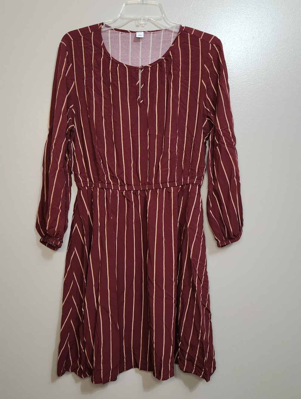 Old Navy Burgundy and Cream Striped Midi Dress Size Large